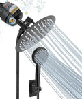 High Pressure 8 Inch Round Rain Shower With 5 Settings Handheld Filter Combo Matte Black Self Adhesive Holder And 1.5M Hose