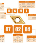 Front view of gold carbide turning insert with center hole; CCMT060204/DCMT070204, TiSiN coating for CNC lathe