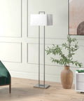 Tall 68 inch floor lamp with white fabric rectangle shade in brushed silver finish for living room, bedroom, or office includes easy to use 8 foot cord