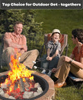 Family enjoying 39 Inch Smokeless Fire Pit Ring Insert For Outdoor Use Heavy Duty Metal Rim Liner with marshmallows