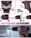 Instructions for Pink 20V Cordless Drill Kit With 236 Piece Home Tool Set And Pink Carry Bag For Women Handy DIY Electric Screwdriver