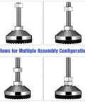 Heavy Duty Adjustable Leveling Feet With 2.36 Inch Diameter Base And M12 Thread Anti Slip Rubber Foot Supports Up To 5280 Lb
