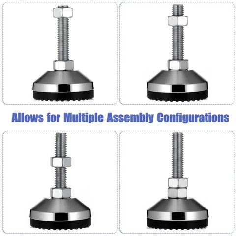Heavy Duty Adjustable Leveling Feet With 2.36 Inch Diameter Base And M12 Thread Anti Slip Rubber Foot Supports Up To 5280 Lb
