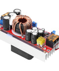 Top Shelf 1500W DC To DC Boost Converter Heavy Duty Step Up Module showing copper inductor and capacitors for solar use.