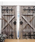Western Vintage Barn Door Curtain Set 82x84 Inches Brown Wooden Dope Look Polyester Drapes for Rustic European Bedroom Decor