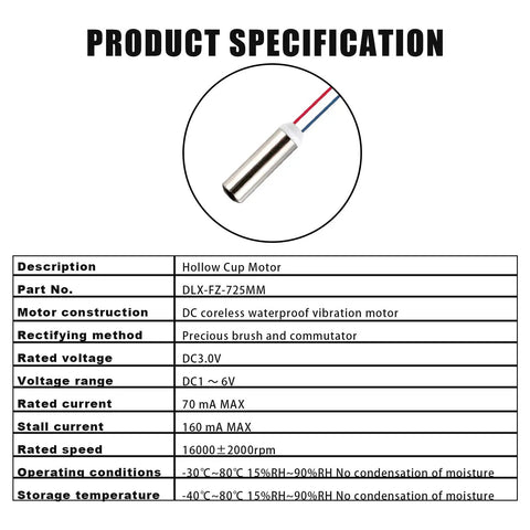 Six Pack DC Coreless Vibration Motors 7x25mm Micro Vibrating Motors 1 To 6V 8000 To 20000RPM Waterproof Stainless Steel Shell