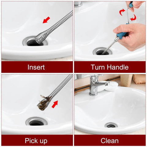 Heavy Duty 6 Ft Stainless Steel Drain Auger Snake To Bust Up Tough Hair Clogs In Toilet Kitchen Sink Shower Bathtub during use.