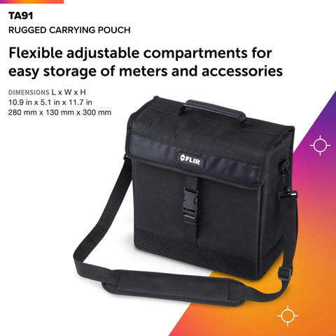 TA91 Rugged Carrying Pouch With Adjustable Shoulder Strap, Compact Organizer For Meters And Accessories shown with compartments