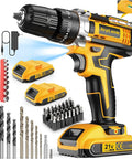 Power Up 21V Cordless Drill Kit With Two Batteries And Charger, 25+3 Torque, 3 Eighths Inch Keyless Chuck, LED Light, 26 Accessories