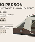 Ten Person Instant Cabin Tent With Built In Led Lighting And Pop Up Setup Large Lighted Camping Tent For Outdoor Adventures Glamping Or Backyard Use Includes Storage Pockets For Gear, side view with sleeping capacity details.