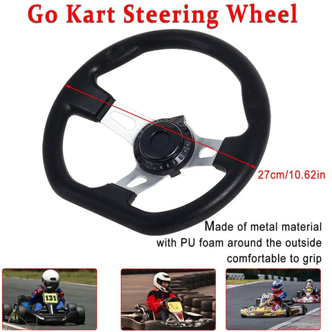 Brake And Throttle Pedal Kit With 71 Inch Cable And 270mm Steering Wheel For Go Karts And Drift Trikes, steering wheel shown