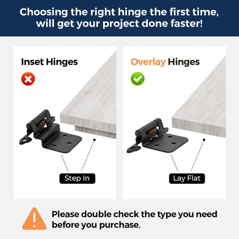 Comparison of inset and overlay hinges for 50 Pack 25 Pairs Half Inch Overlay Cabinet Hinges Self Closing Semi Concealed Face Mount Matte Black Hardware With Door Bumpers For Kitchen And Cupboard Doors Quiet Close Easy Install