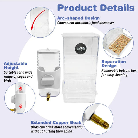 Top Shelf No Sweat Automatic Bird Feeder And Water Dispenser Set with adjustable height and arc design for easy use.