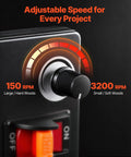VEVOR Mini Benchtop Wood Lathe, 1/3 HP 8 X 13 Inch, Variable Speed 150 To 3200 RPM speed control dial for woodturning.