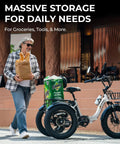 Beast Mode 750W Peak Fat Tire Electric Tricycle For Adults With Folding 20X4 Fat Tires, 48V 13Ah Battery, 50 Mile Range In PAS, UL Certified, Front And Rear Baskets, Differential, Ultra White with rear basket loaded with groceries