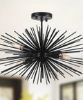 Black 20 Inch Sputnik Ceiling Light Fixture Over Table Four Lights Starburst Chandelier Modern Solid Metal Semi Flush Mount