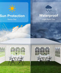 Outdoor Party Tent 10x20 Foot Canopy Gazebo With Removable Sidewalls showing sun protection and waterproof features