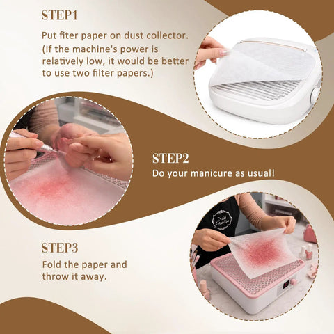 Step-by-step use of 1000 Sheets Nail Dust Collector Filter Paper for Most Nail Dust Fan Extractor Machines.