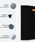 Top Shelf Off Grid Solar Power System Kit Featuring Forty Eight Volt Ten Kwh Lifepo4 Battery Bank Sixteen Fifty Five Watt Bifacial Panels showing sealed edges and aluminum frame.