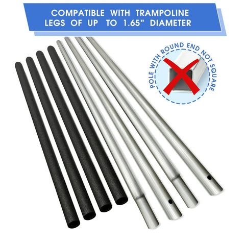 Premium Trampoline Net Poles Replacement Kit featuring heavy duty foam padded straight uprights, compatible with trampoline legs.
