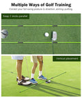 Golf Alignment Sticks 2 Pack, 48 Inch Swing Trainer For Practice And Putting, shown on grass with putter and golf ball.