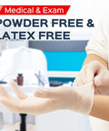 Top Shelf Disposable Clear Vinyl Exam Gloves Medical Grade Xl 100 Count Pack Latex Free Powder Free Heavy Duty Safety Gear being worn.