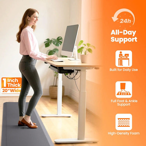One Inch Thick Comfy Anti Fatigue Kitchen Floor Mat Non Slip Waterproof Cushioning For Standing Desk Home Kitchen Sink 20x72 Grey