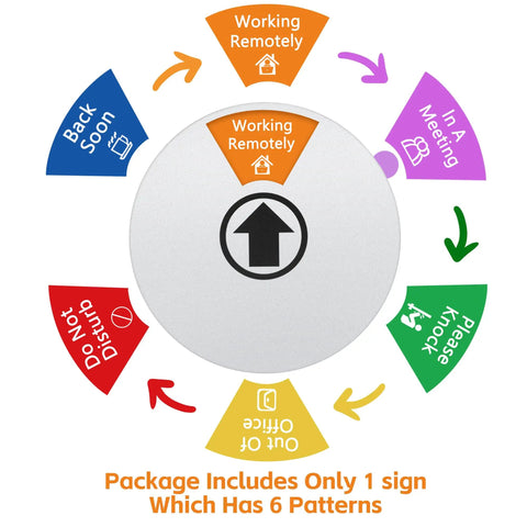 Door Sign With Rotating Privacy Indicator Do Not Disturb Please Knock Out Of Office In A Meeting Back Soon Working Remotely with six statuses