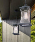 Outdoor Pendant Light Fixture For Porch And Front Door With Adjustable Chain And Air Bubble Glass Matte Black Farmhouse Exterior Lighting