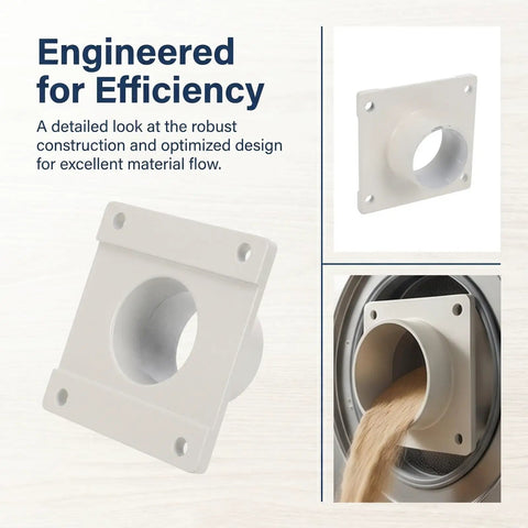 Garozone Square Base Outlet Fitting for Dryer Equipment Steel Discharge Chute Anti-slip Replacement Part Chemical Pharmaceutical Industry Easy Install, showing robust design and material flow.