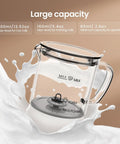 Image of 4 In 1 Milk Frother With Led Touch Screen And Ceramic Lined Bottom, 13.5 Oz Capacity for foaming, transparent glass.