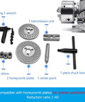 Built Tough Universal 3 Jaw Chuck Milling Indexing Head With Sweet Precision Rotary Table accessory set, 1:40 ratio with wrench, plates, and parts.
