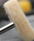 Close-up of the Pro Grade Wool Felt Polishing Wheel Kit 60 Pcs 25mm Buffing Wheels With 3mm Shank Showing Wool Texture