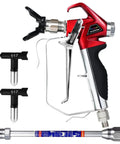 Heavy Duty High Pressure Airless Paint Primer Spray Gun Featuring Slick Reversible 517 Tip And Swivel Coupler with 10 inch extension rod.