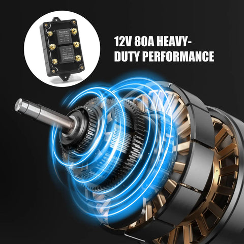 Heavy Duty 12V Forward Reverse Relay Module For Motor Control showing motor gear setup with electric connections.