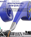 Pro Grade Desoldering Wick Set SR20 shown with new packaging, demonstration on circuit board, purple spool