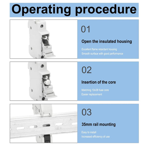 Operating procedure for Industrial Grade Cylindrical Ceramic Fuse 10x38mm 1A 500V AC 100kA in DIN rail control panels