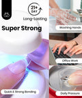 9 In 1 HEMA Free TPO Free Nail Glue Gel demonstrating long-lasting strength during daily tasks and UV curing.