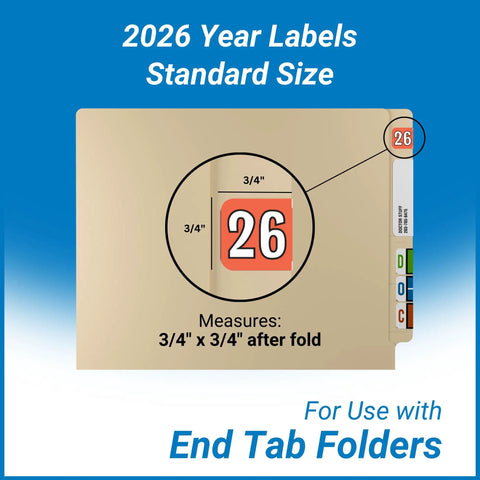 2026 Year Labels For End Tab File Folders Coral And Black Color Coded Colwell Jewel Tone Style USA Made 500 Roll No Fuss Heavy Duty Adhesive