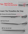 Instruction steps for using Titanium Threadless Piercing Tapers Set 16G 18G 20G with Curved and Straight Insertion Pins for piercing.