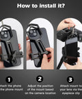 Instructions for Universal Telescope Phone Adapter Mount installation on eyepieces with phone holder attachment.