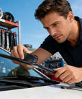 Windshield Wiper Repair Tool Quick Fix Automotive Restorer For Cars being used to clean wiper blades in auto shop.