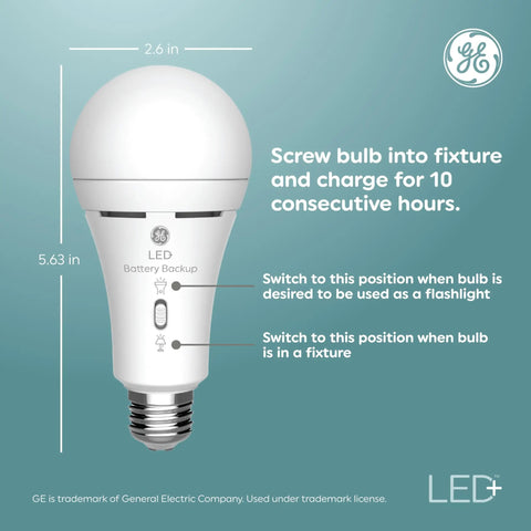Battery Backup A21 LED Light Bulbs With Built In Rechargeable Power Outage Light And Flashlight Soft White 2 Pack diagram