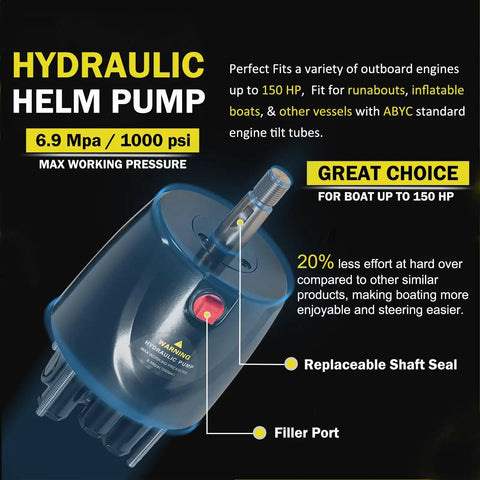 Hydraulic helm pump for 150HP Outboard Hydraulic Steering Kit with 13 Inch Anti Slip Steering Wheel, helm pump, cylinder.
