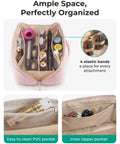 Hair Tool Organizer Travel Case For Dyson Airwrap And Shark FlexStyle open to show compartments with tools and pockets, khaki color.