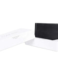 Mens RFID Blocking Leather Minimalist Bifold Wallet With ID Window Black Passcase shown with packaging