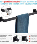 Built To Last 4 Piece Matte Black Stainless Steel Bathroom Hardware Set Includes 24 Inch Towel Bar Hand Towel Holder Toilet Paper Holder And Wall Hooks Thick SUS304 Rust Resistant Finish For Modern Homes showing a towel bar with blue towel