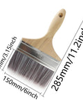 6 Inch Wide Soft Bristle Paint Brush for Decks and Masonry with wooden handle, dimensions 285x150mm, nylon filaments visible.