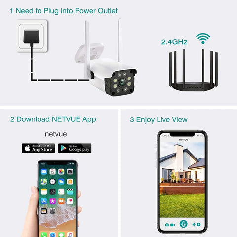 Setup guide for Outdoor No-Fuss Security Camera 1080P WiFi With Night Vision And 8X Digital Zoom AI Human Motion Detection And Real-Time Alerts IP66 Waterproof
