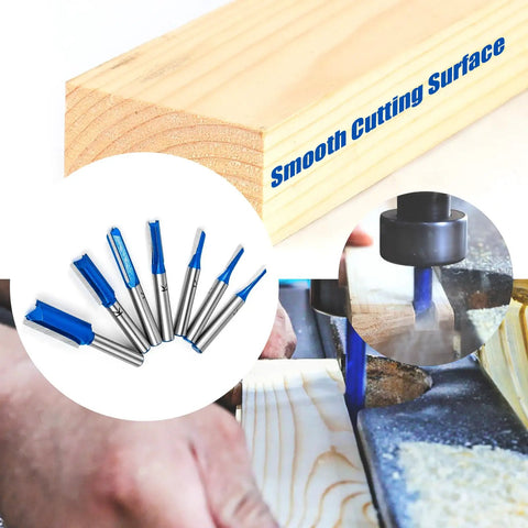 Top Shelf 7 Piece Straight Cut Router Bit Set 1/4 Inch Shank For No Sweat Routing cutting wood smoothly on CNC machine.